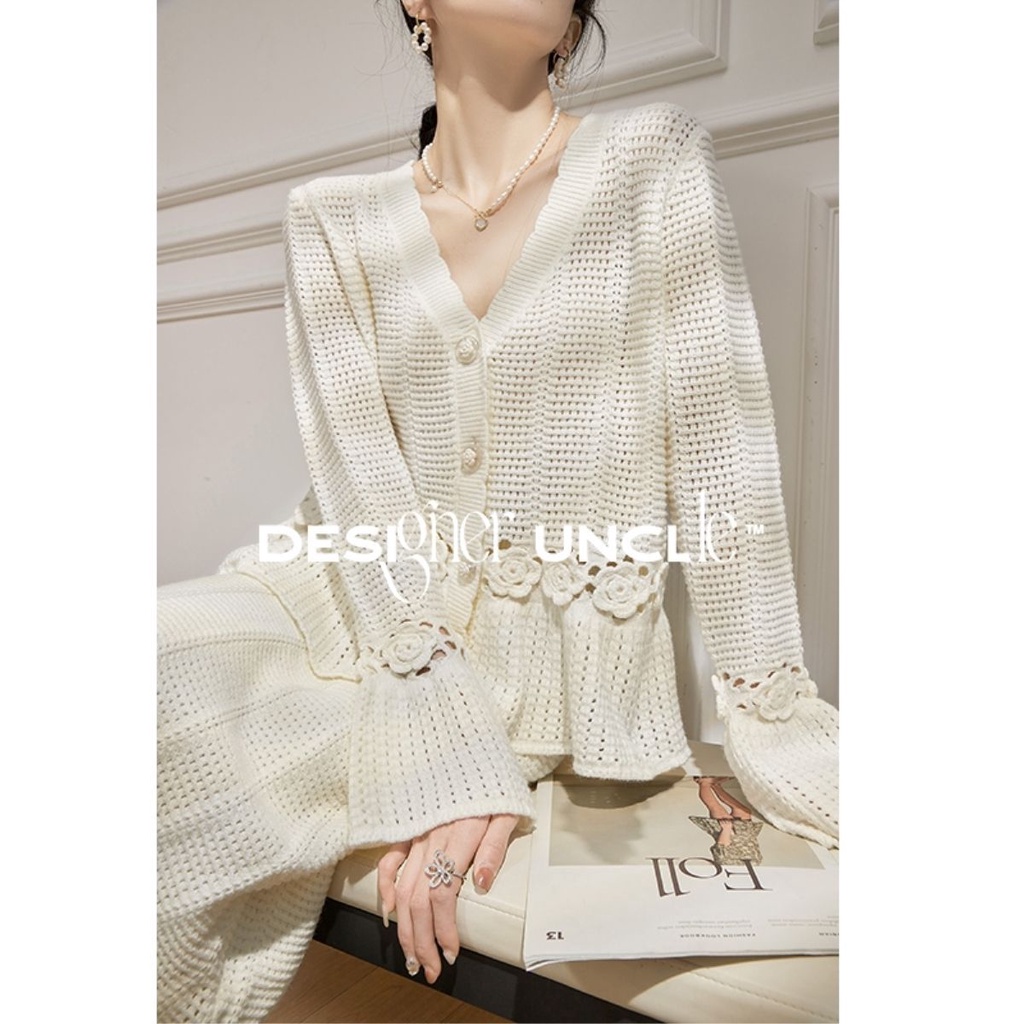 Bộ Áo Dệt Kim + Chân Váy Lưng Cao Khoét Rỗng Thời Trang Mùa Hè Phong Cách Pháp Cho Nữ