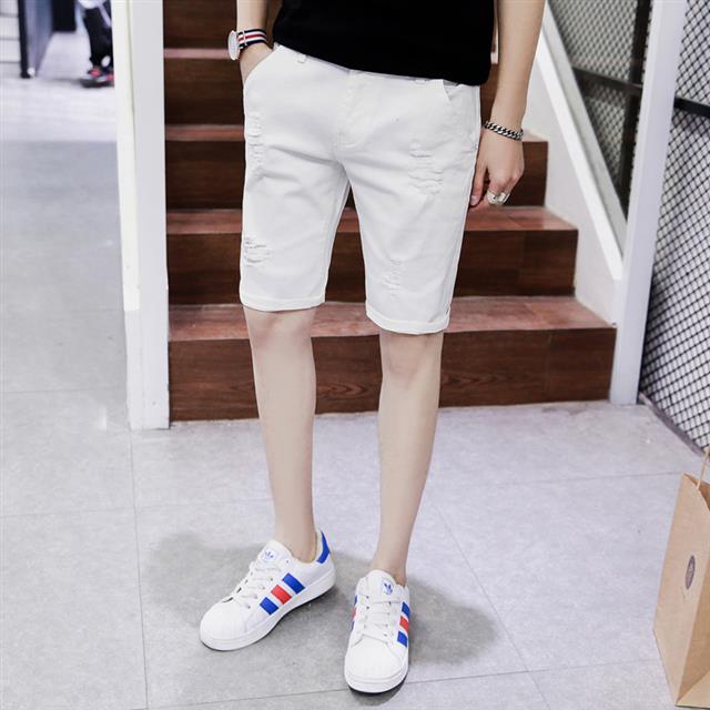 Quần Short Jean Rách Mỏng Co Giãn Màu Trắng 40% Thời Trang Mùa Hè Cho Nam