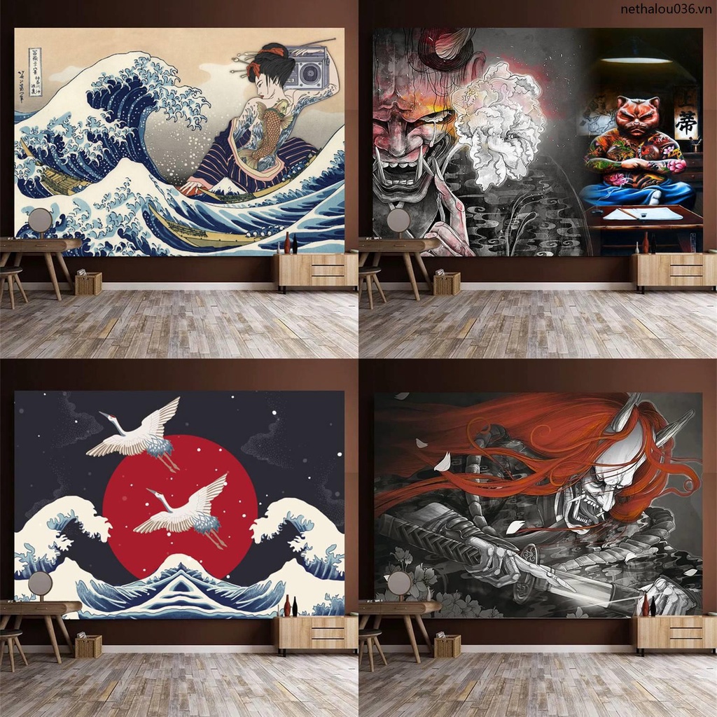 Thảm Treo Tường Trang Trí Phông Nền Phòng Ngủ Kanagawa Hình Xăm Sóng Influencer ins Ukiyo-e