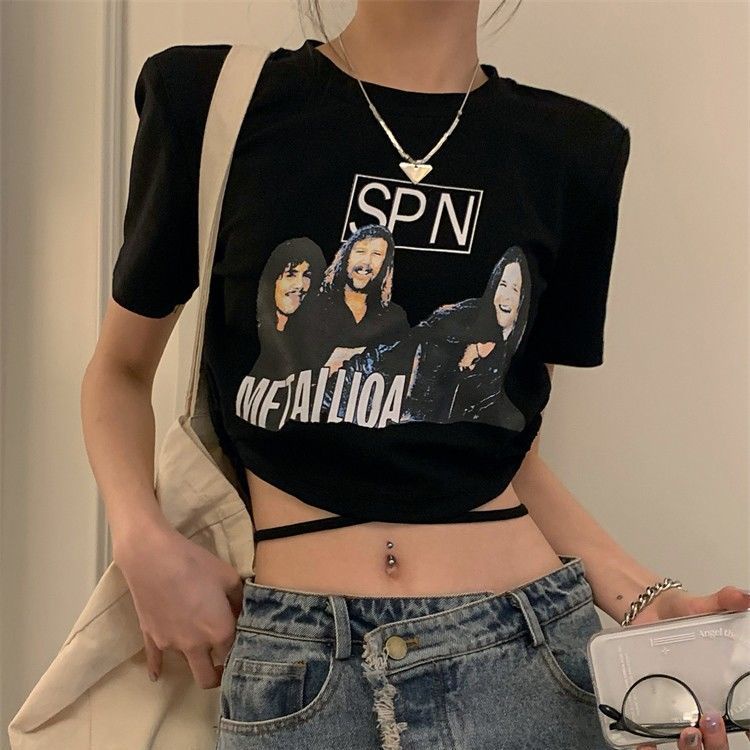 Áo Thun Ngắn Tay Thiết Kế Mỏng Phối Dây Rút Phong Cách Mỹ Hàng Mới Bán Chạy Dành Cho Bạn Nữ