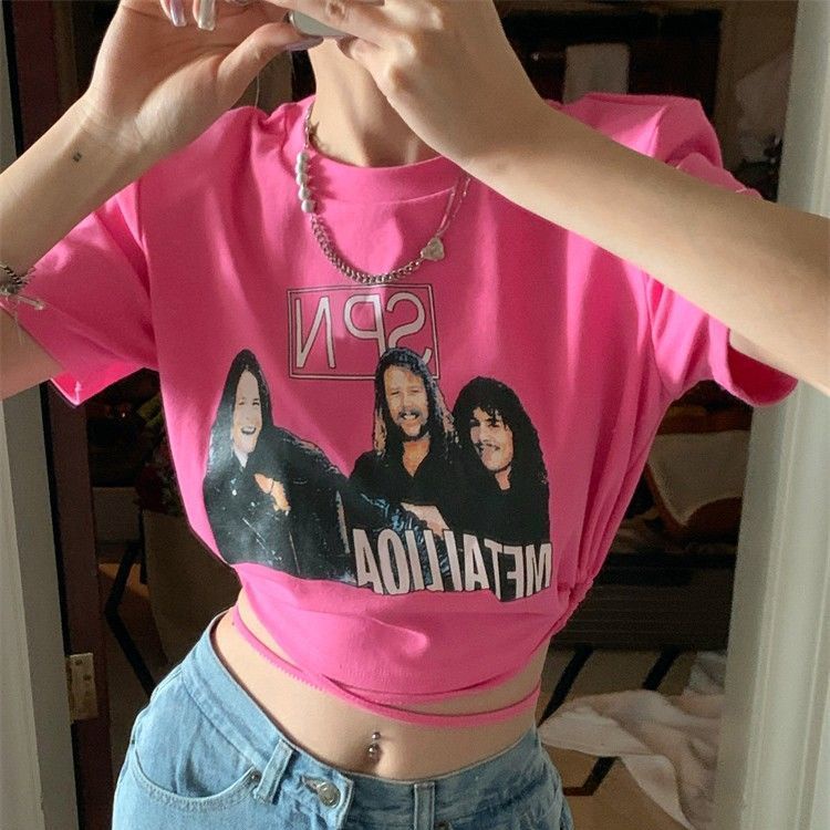 Áo Thun Ngắn Tay Thiết Kế Mỏng Phối Dây Rút Phong Cách Mỹ Hàng Mới Bán Chạy Dành Cho Bạn Nữ