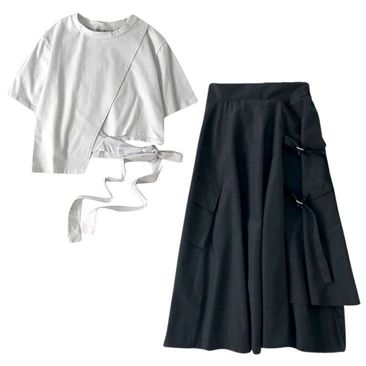 Set Áo Thun Ngắn Tay Cột Dây + Quần Lửng Phong Cách Hàn Quốc Thời Trang Mùa Hè Hàng Mới Dành Cho Nữ