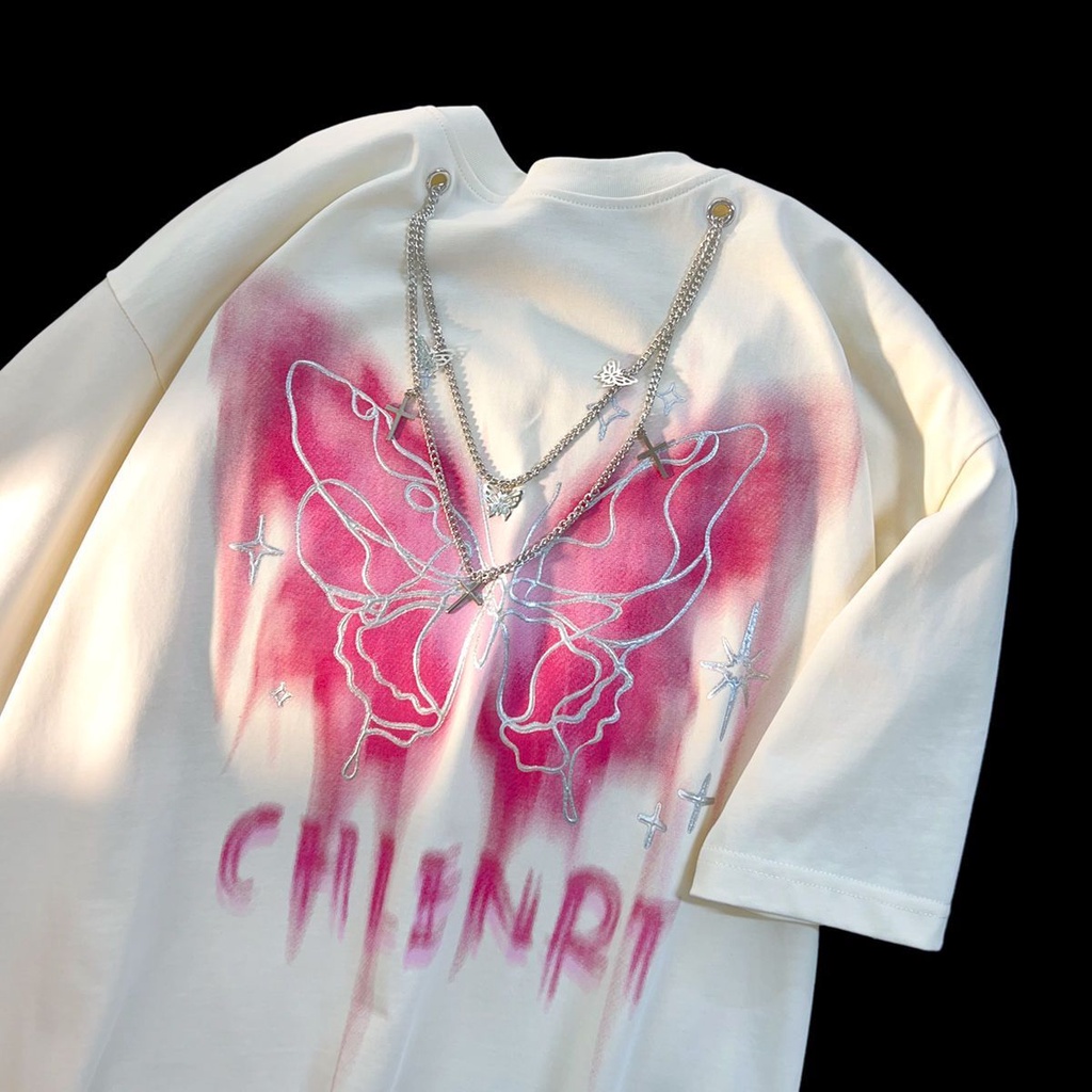 Áo Thun Tay Ngắn Cổ Tròn In Hình Bướm Phong Cách Mỹ Cổ Điển Thời Trang Mùa Hè Mới Cho Nữ