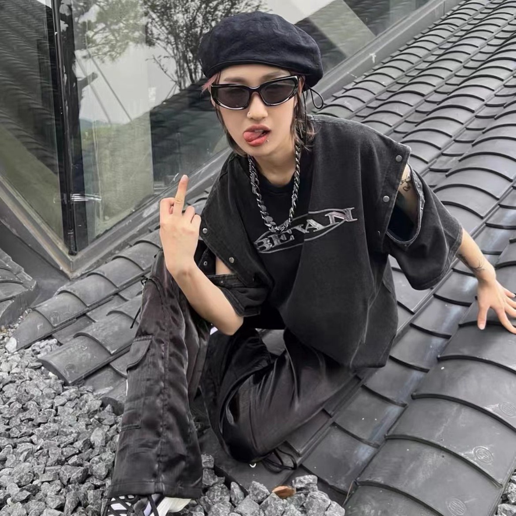 Áo Thun Cotton Chính Hãng Bevan Tay Ngắn In Họa Tiết Kim Loại Có Thể Tháo Rời Và Giặt Nặng Thiết Kế Niche Mặc Đường Phố