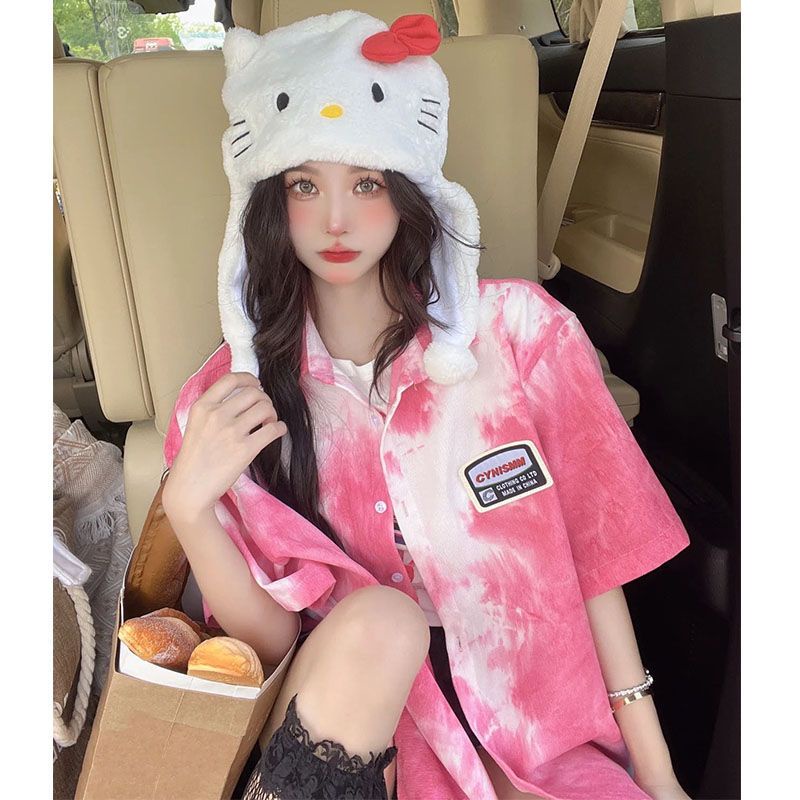 Áo Sơ Mi Tay Ngắn Nhuộm Màu Dáng Rộng Phong Cách Đường Phố Mỹ Thời Trang Mùa Hè Cho Nữ