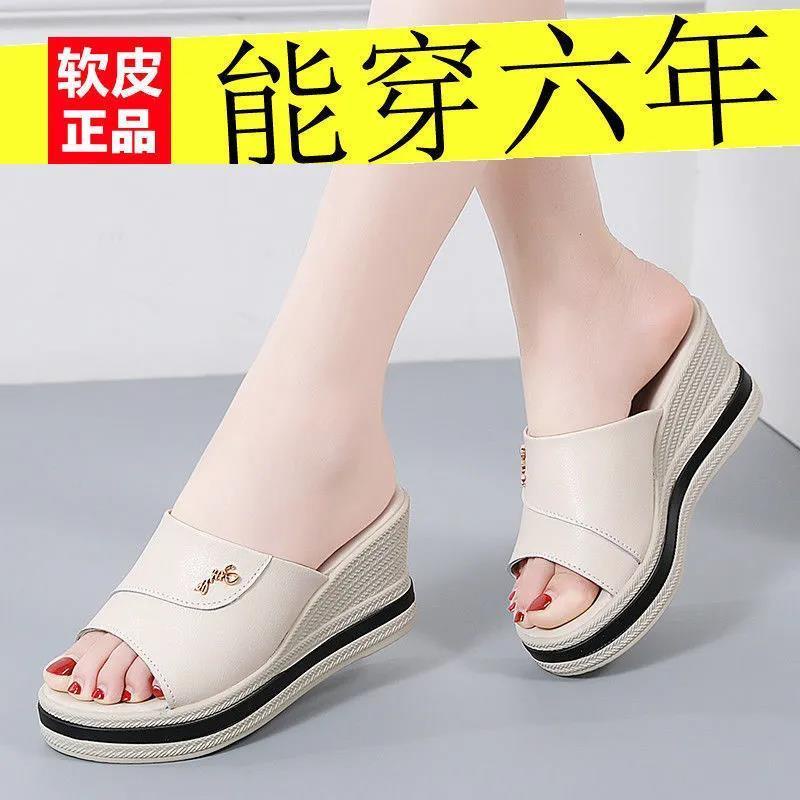 Dép Sandal Bằng Da Mềm Đế Xuồng Dày Thời Trang Mùa Hè