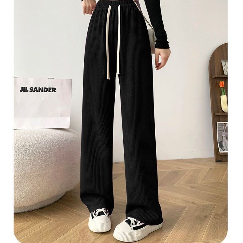 Quần Dài Vải Lụa Lạnh Mỏng Lưng Cao Ống Rộng Màu Đen Chống Nắng Thời Trang Mùa Hè Cho Nữ