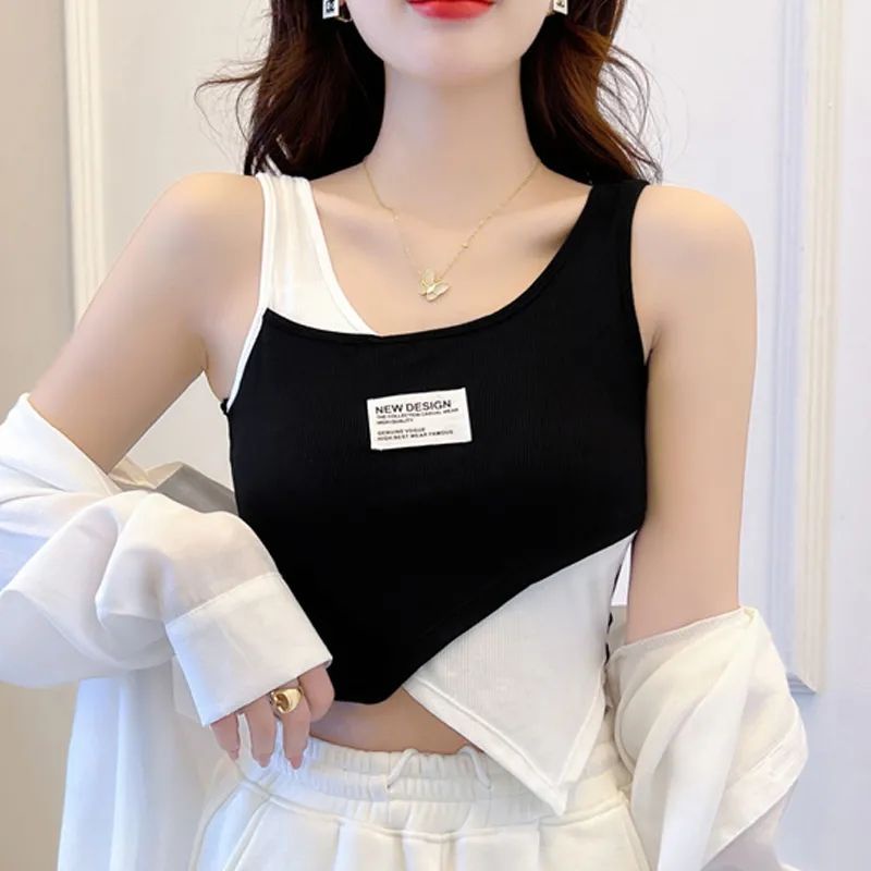 Khuyến Mãi Phong Cách Mới ~ Áo Hai Dây Không Tay Màu Tương Phản Quyến Rũ Cho Nữ