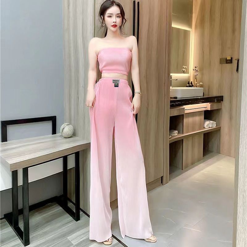 Quần Dài Ống Rộng Bằng Lụa Mát Màu Gradient Phong Cách Mới Dành Cho Nữ