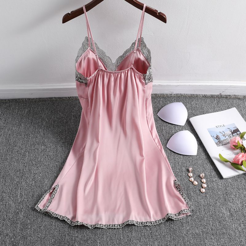 Đầm Ngủ Lụa Hai Dây Có Đệm Ngực Xẻ Tà Gợi Cảm Phong Cách Hàn Quốc Hàng Mới Dành Cho Bạn Nữ Mặc Ở Nhà