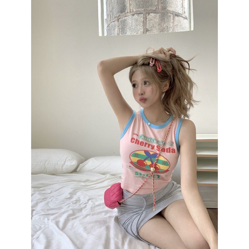 Áo Hai Dây Ôm Dáng Vừa Vặn Mùa Hè In Họa Tiết Màu Trơn Kiểu Chữ I Cho Nữ Mặc Ngoài Búp Bê Barbie / Barbiecore