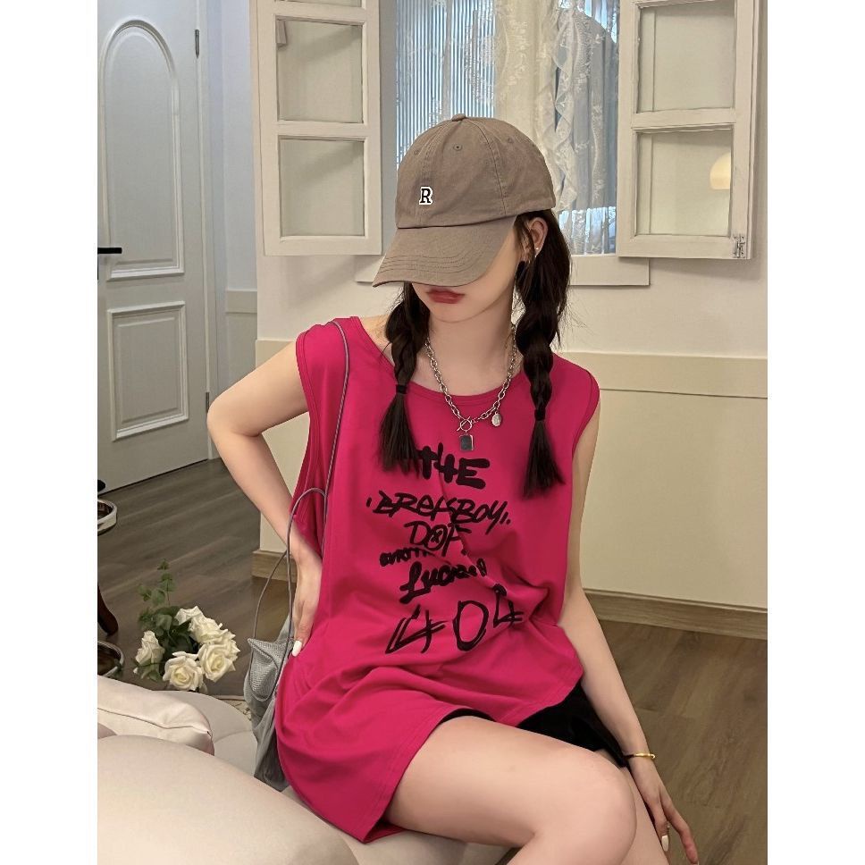 Áo Thun Thể Thao 100% Cotton Không Tay Dáng Rộng In Chữ Phong Cách Đường Phố Dành Cho Nam Và Nữ