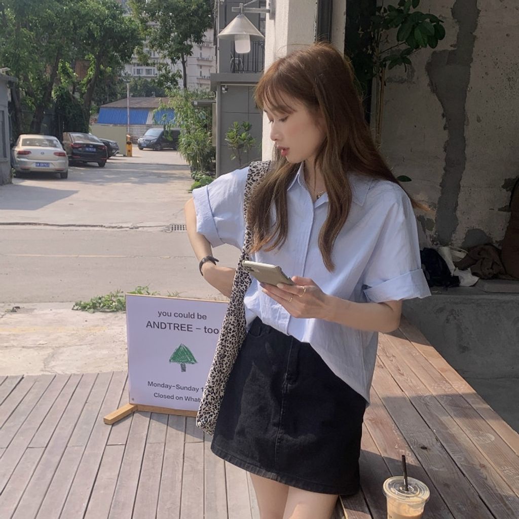 Áo Sơ Mi Tay Ngắn Dáng Rộng Màu Hồng Thời Trang Mùa Hè Hàng Mới Dành Cho Bạn Nữ