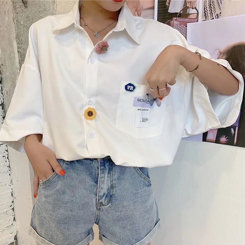 Áo Sơ Mi Trắng Mềm Ngắn Tay Dáng Rộng Phong Cách Hong Kong Thời Trang Mùa Hè Cho Nữ