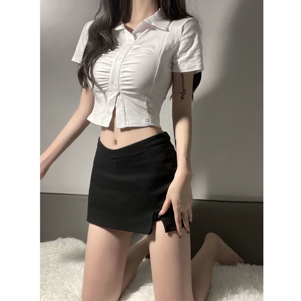 Áo Sơ Mi Trắng Phong Cách Thanh Lịch Cho Nữ Áo Kiểu Tay Ngắn Dáng Ôm Thời Trang Mùa Hè Cá Tính Cho Nữ