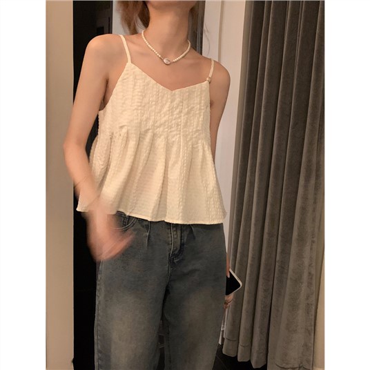 Bán Chạy ~ Áo Hai Dây Nhỏ Màu Trơn Phong Cách Niche Pháp Mặc Ngoài Trời Cho Nữ