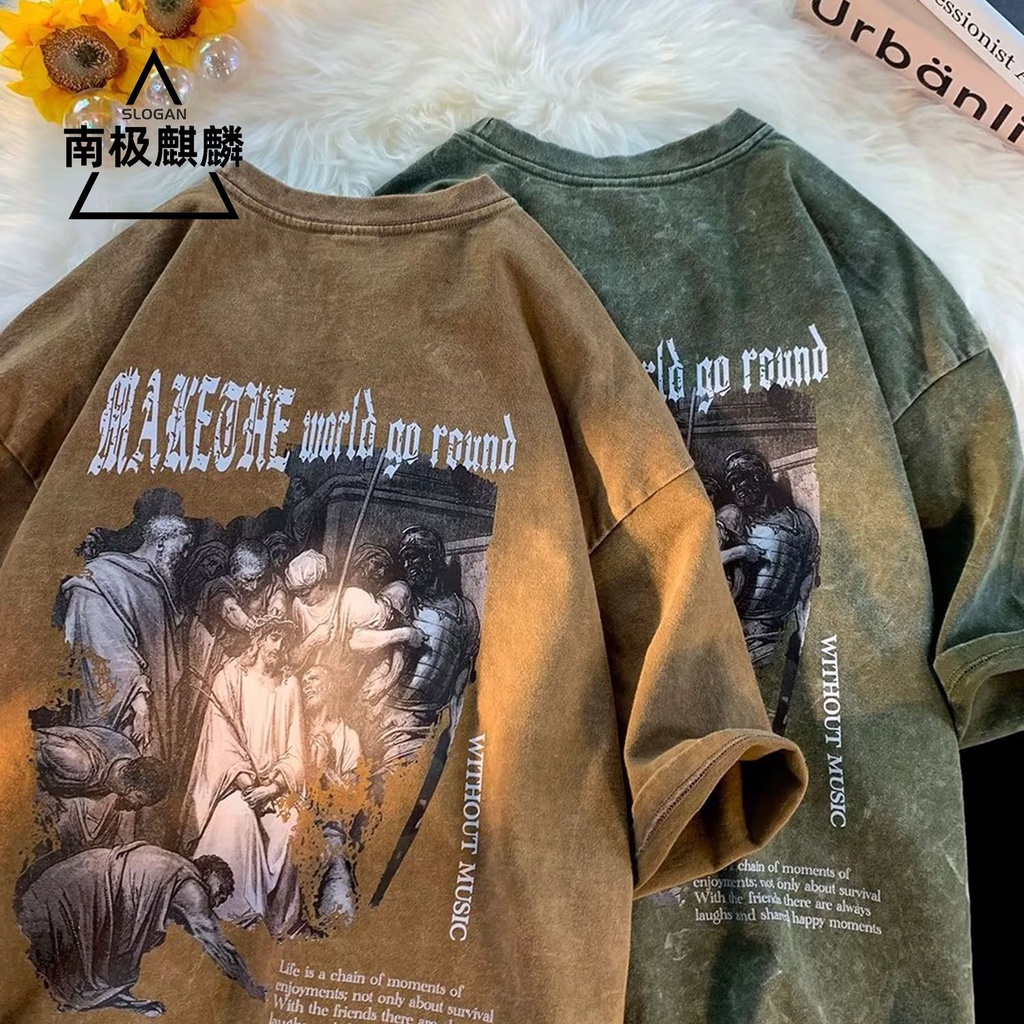 Áo Thun Tay Ngắn Size Lớn [20% Off] Bằng Cotton Nguyên Chất Phong Cách Âu Mỹ Retro Mùa Hè Cho Nam