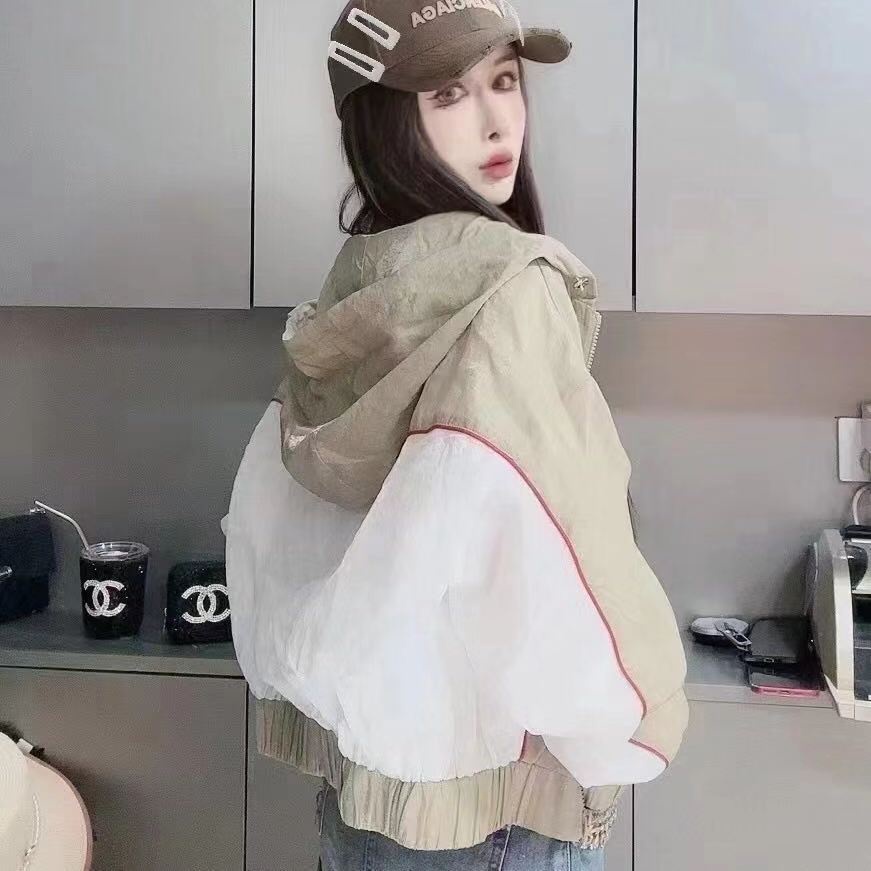 Áo Khoác Chống Nắng Mỏng Có Nón Phối Màu Tương Phản Thời Trang Hàn Quốc Cho Nữ