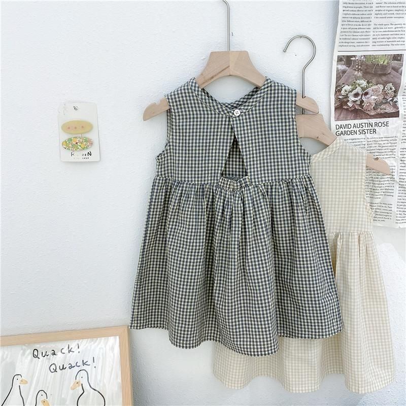 Đầm Cotton Không Tay Họa Tiết Sọc Caro Thời Trang Mùa Hè Hàn Quốc Cho Bé Gái
