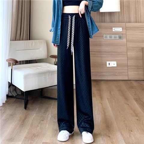 Quần Dài Ống Rộng Dáng Suông Bằng Lụa Lạnh Mỏng Họa Tiết Caro 20% Cho Nữ
