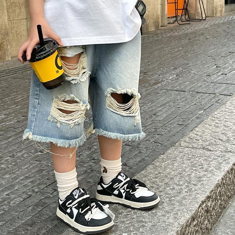 Quần Short Denim Mỏng Phối Vết Rách Thời Trang Mới 2023 Cho Bé Trai