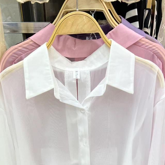 Áo Sơ Mi Mỏng Dáng Rộng Màu Trơn Đính Nơ Phong Cách Phương Tây Mới Cho Nữ