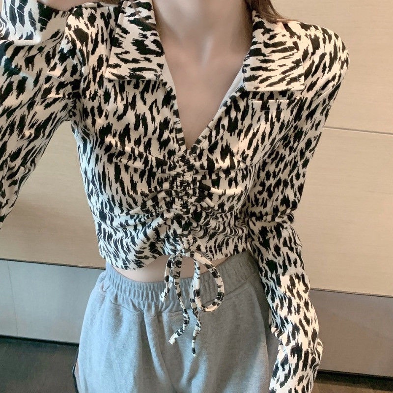 Áo Thun Dài Tay In Họa Tiết Da Báo Cá Tính Dành Cho Nữ