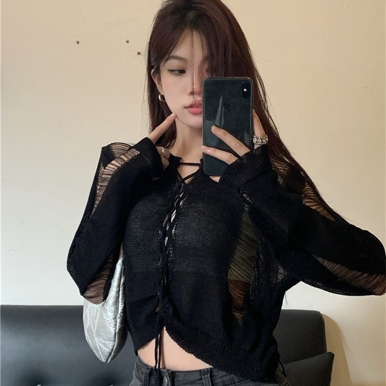 Áo Dệt Kim Chống Nắng Mỏng Buộc Dây Phong Cách Xuân Thu Mới 2023 Cho Nữ