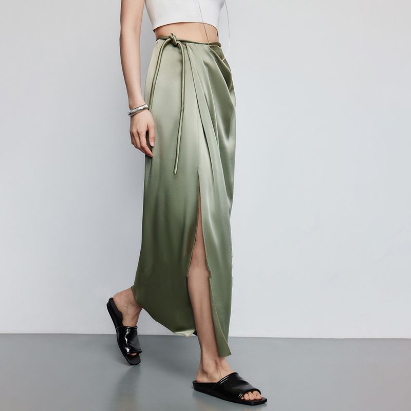 Chân Váy Satin Dài Lưng Cao Dáng Chữ a Xẻ Tà Thời Trang Dành Cho Nữ 7.14