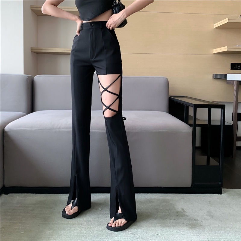 Quần Ống Rộng Xẻ Tà Lưng Cao Mùa Hè Phong Cách Mới Cho Nữ