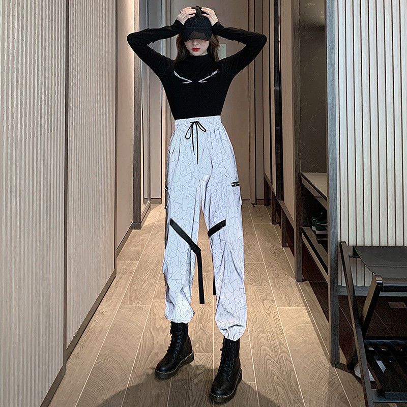 Quần Yếm Phản Quang Phong Cách Harajuku Mẫu Mới 2023 Thời Trang Mùa Xuân Cho Nữ