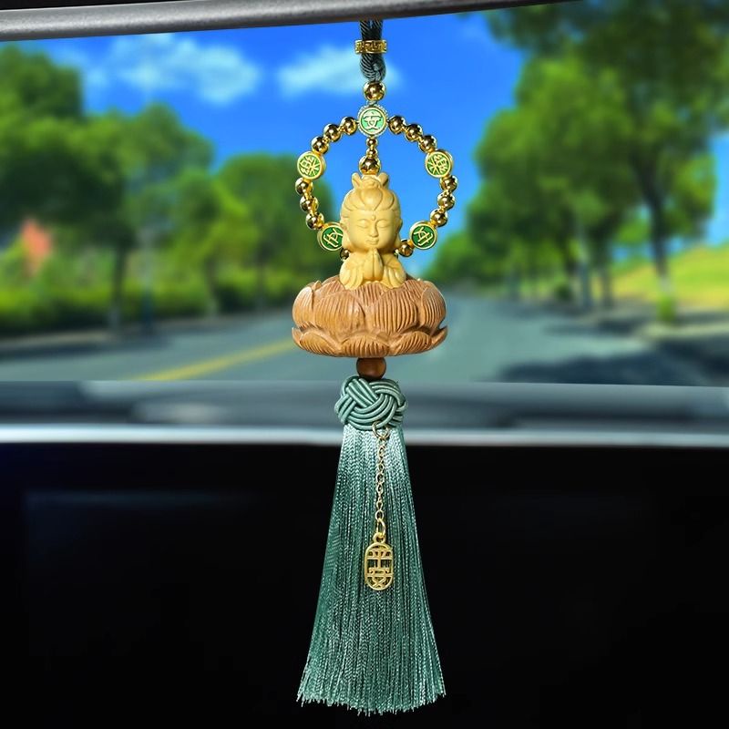 Dây Treo Trang Trí Gương Chiếu Hậu Xe Hơi 8.1 In Hình Hoa Sen Phật Giáo