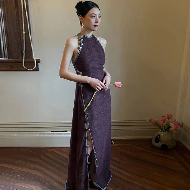 Sườn Xám Cách Tân Dáng Dài Xẻ Tà Cao Phong Cách Trung Hoa Cổ Điển Mới Cho Nữ