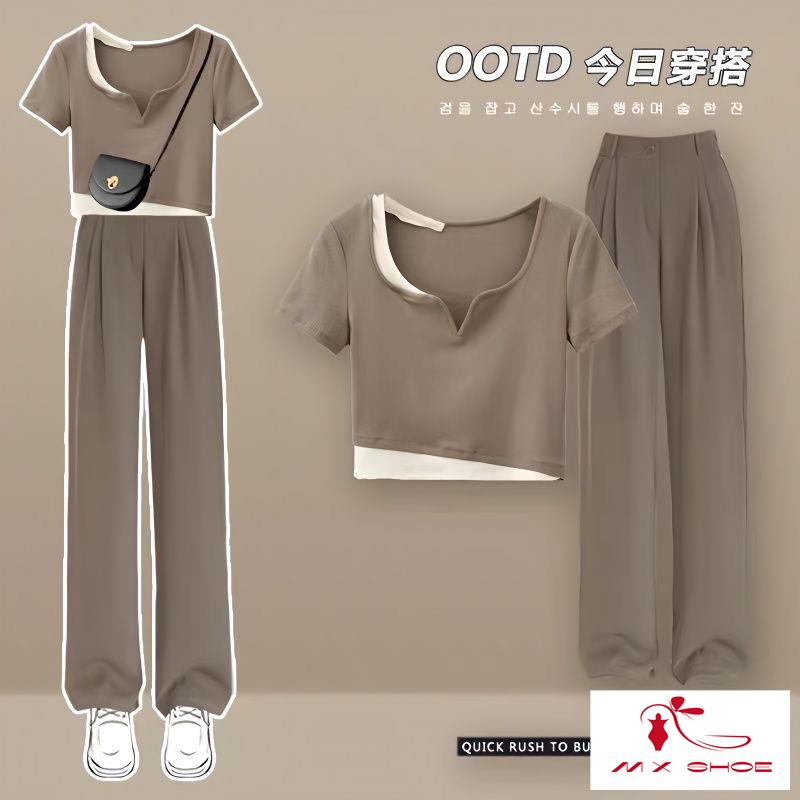 Set Áo Thun Tay Ngắn Và Quần Dài Thời Trang Mùa Hè 2023 Cho Nữ