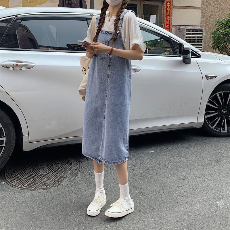 Đầm Yếm Denim Dáng Rộng Phong Cách Nhật Bản Dễ Thương HZFWC3680