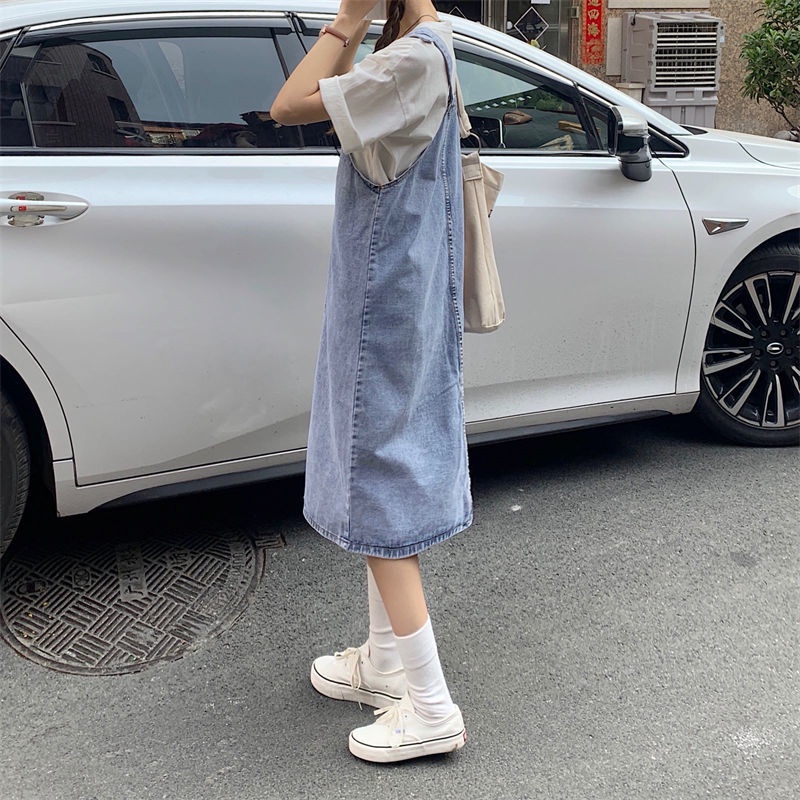 Đầm Yếm Denim Dáng Rộng Phong Cách Nhật Bản Dễ Thương HZFWC3680