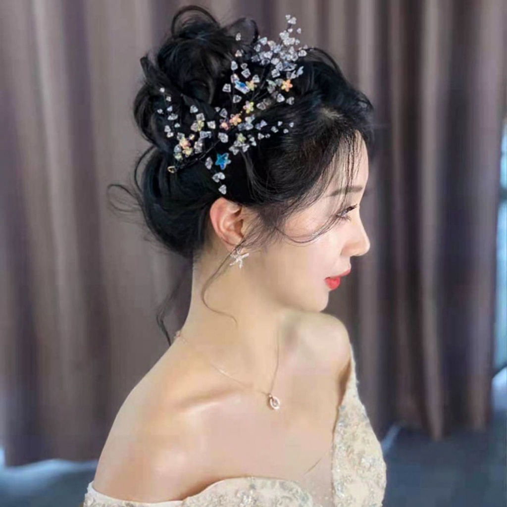 Băng Đô Cài Tóc Đính Hạt Ngọc Trai Và Ngôi Sao Xinh Xắn Cho Cô Dâu
