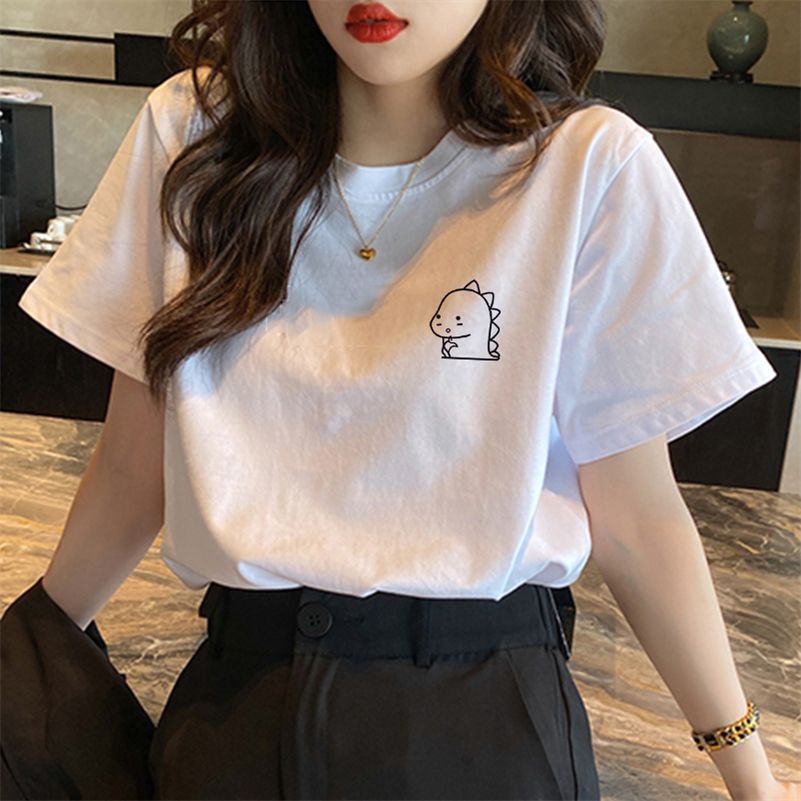 Áo Thun Cotton Tay Ngắn Dáng Rộng Màu Trắng Trơn Phong Cách Hàn Quốc Thời Trang Mùa Hè Mới Cho Nữ