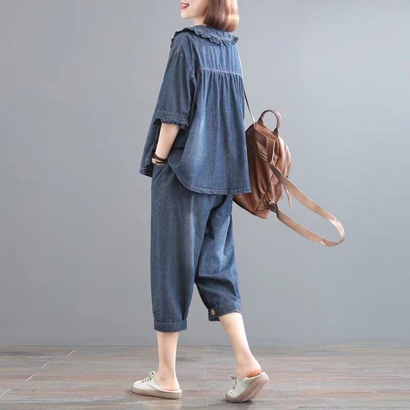 Bộ Áo Denim Mỏng Dáng Rộng Thêu Họa Tiết Thời Trang Mùa Hè 2023 Mới Cho Nữ