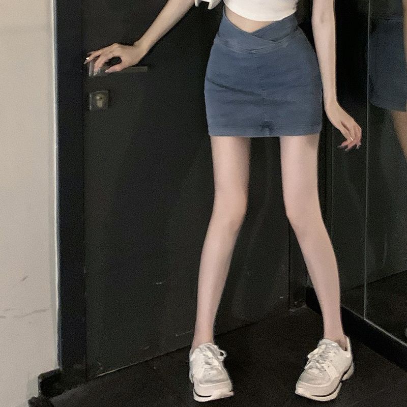 Jiashucheng Chân Váy Denim Chữ A Lưng Cao Dáng Ôm Thời Trang Mùa Hè Cho Nữ