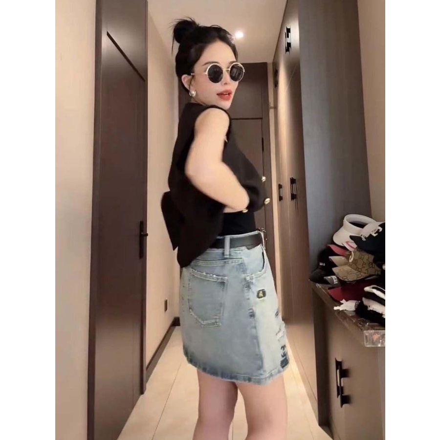 Chân váy jean Lưng Cao Thêu Chữ Thời Trang Cho Nữ