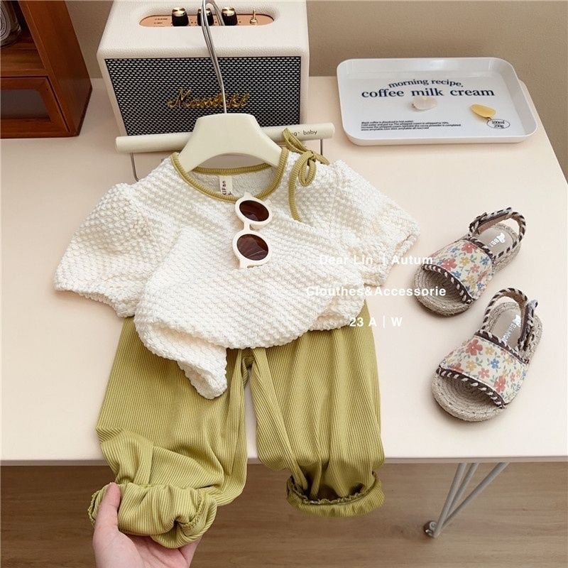 Set Áo Thun Tay Ngắn + Quần Yếm Dáng Rộng Thời Trang Mùa Hè Phong Cách Hàn Quốc Cho Bé Gái