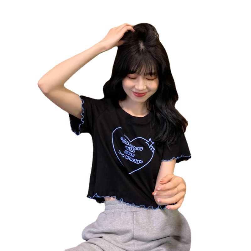 Áo Thun Đen Ngắn Tay Phong Cách Hàn Quốc Thời Trang Mùa Hè Cho Nữ