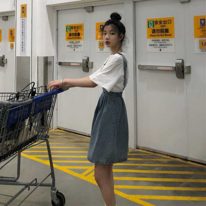 Jiashucheng Đầm Yếm Denim Thời Trang Xuân Hè Nhật Bản Dành Cho Bé