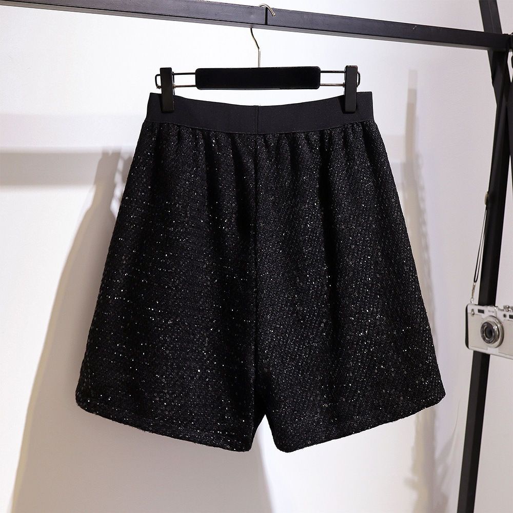 Quần Short Lưng Cao Ống Rộng Đính Kim Sa Size Lớn Thời Trang Xuân Hè Dành Cho Nữ 200 300