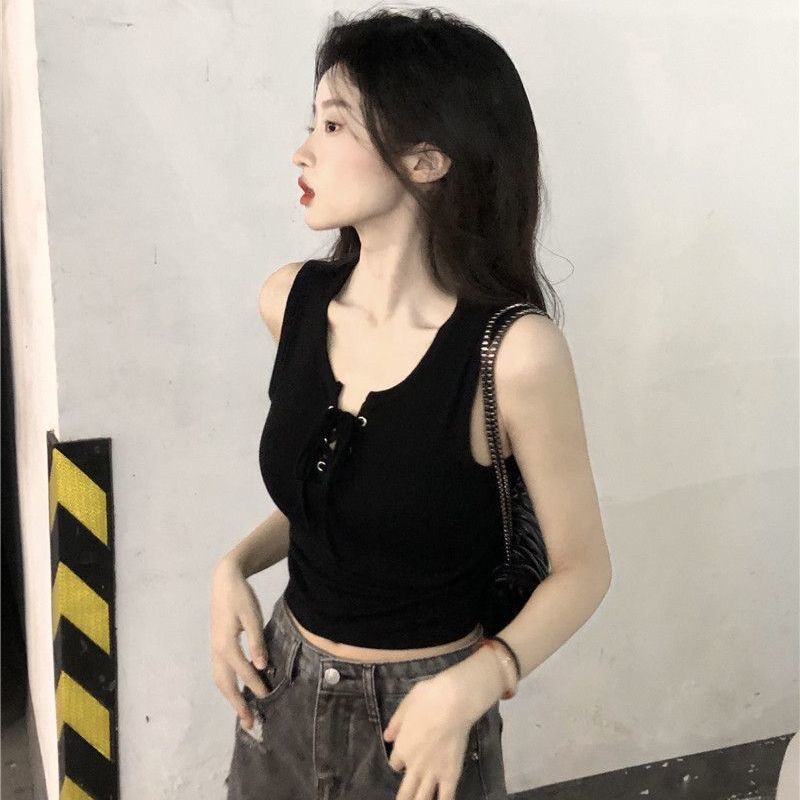 Áo Hai Dây Dáng Ngắn Ôm Sát Thắt Dây Đơn Giản Hợp Thời Trang