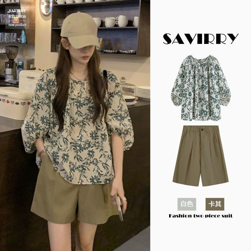 Set Đồ Mùa Hè 2023 Gồm Áo Sơ Mi Và Quần Ngắn Họa Tiết Hoa Phong Cách Phương Tây Cho Nữ Plus Size