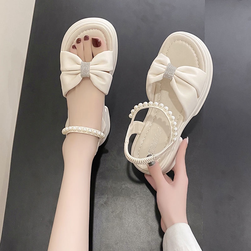 Xăng đan Đế Mềm Dày Quai Đính Ngọc Trai Thời Trang Mùa Hè 2023