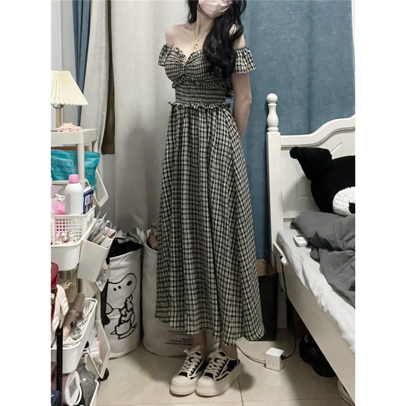 [Bán Chạy] Đầm Dài Dáng Ôm Không Dây Hở Vai Kiểu Pháp Hepburn Thời Trang Mùa Hè Cho Nữ