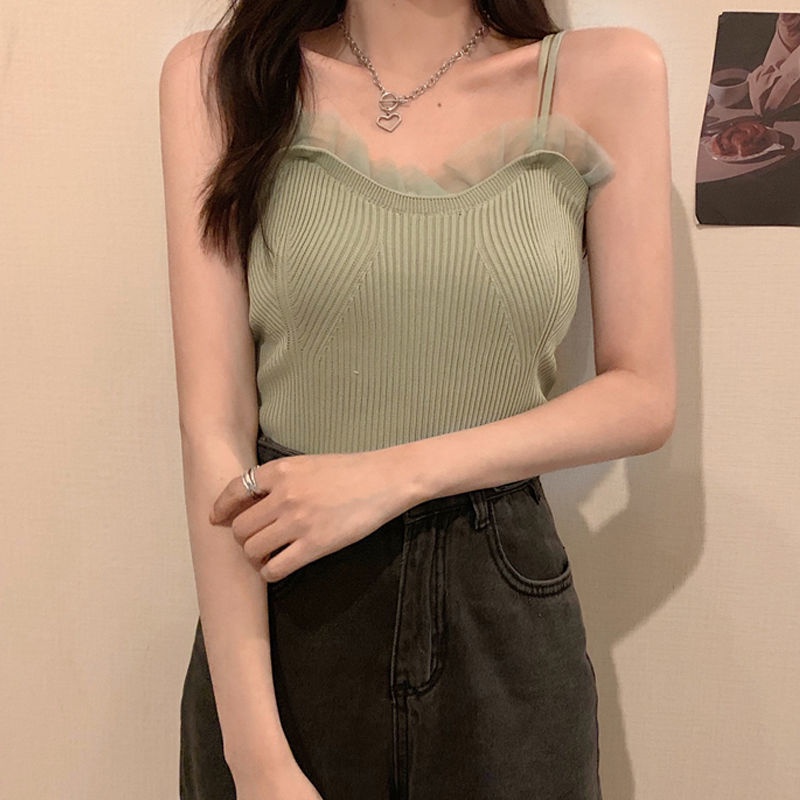 [Bán Chạy] Áo Dệt Kim Dáng Rộng Phối Lưới Thiết Kế Cỡ Lớn Phong Cách Hàn Quốc Mùa Hè Cho Nữ